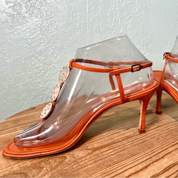 Manolo Blahnik Leather Strappy Thong Low Heels Embellished Sandals 39.5 - Picture 5 of 10